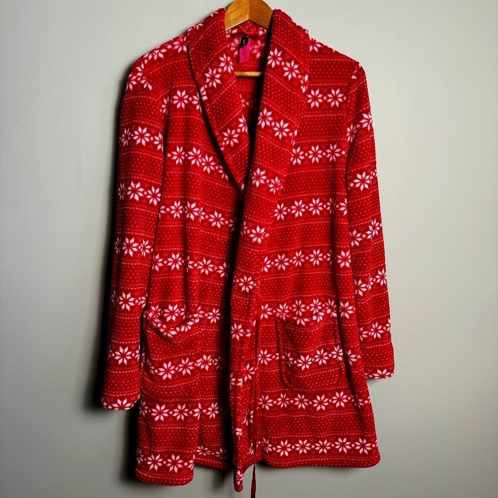 La Senza Women's Holiday Fleece Short‎ Robe Red Size L/XL *Missing belt tie